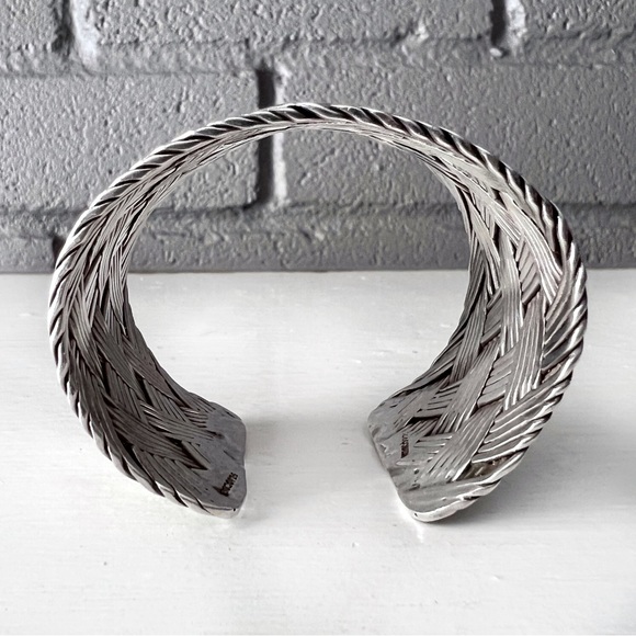 Huge VINTAGE Sterling Silver Mexico Woven Unisex Cuff - Picture 8 of 11